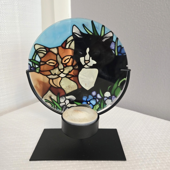 Cats Stained Glass Look Tea Light Holder Joan Baker Designs Pets Kitty Tiffany - Picture 2 of 7